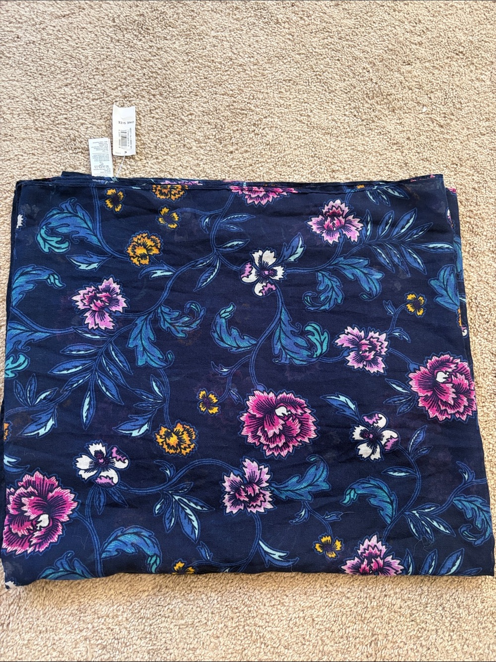 Old Navy Navy Floral Scarf with Pink and Teal Accents